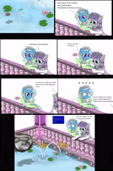 Size: 3692x5600 | Tagged: safe, artist:avchonline, character:maud pie, character:trixie, species:earth pony, species:pony, species:unicorn, absurd resolution, blue screen of death, bow, canterlot royal ballet academy, clothing, comic, dress, engrish, evening gloves, eyeshadow, female, gloves, hair bow, jewelry, lily pad, long gloves, makeup, mare, rock, semi-anthro, skipping stones, that pony sure does love rocks, tiara