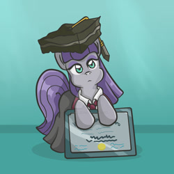 Size: 1024x1024 | Tagged: safe, artist:yoshimarsart, character:maud pie, species:pony, episode:rock solid friendship, g4, my little pony: friendship is magic, clothing, diploma, female, graduation cap, hat, rocktorate, solo, watermark