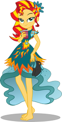 Size: 1222x2400 | Tagged: safe, artist:seahawk270, character:sunset shimmer, equestria girls:legend of everfree, g4, my little pony: equestria girls, my little pony:equestria girls, barefoot, clothing, cup, dress, feet, female, high heels, holding shoes, legend of everfeet, lidded eyes, looking at you, simple background, smiling, solo, transparent background