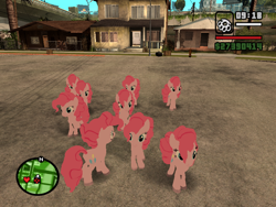 Size: 800x600 | Tagged: safe, artist:toonalexsora007, character:pinkie pie, species:pony, episode:too many pinkie pies, g4, my little pony: friendship is magic, brass knuckles, clone, grand theft auto, gta san andreas, pinkie clone