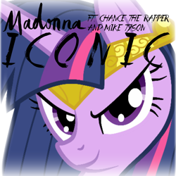 Size: 800x800 | Tagged: safe, artist:jennieoo, artist:penguinsn1fan, character:twilight sparkle, species:pony, chance the rapper, cover, female, madonna, mike tyson, parody, smiling, smirk, solo
