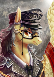 Size: 1024x1448 | Tagged: safe, artist:begasus, oc, oc only, species:pegasus, species:pony, clothing, colored pupils, commission, female, glasses, hat, looking at you, mare, military uniform, officer's hat, solo, uniform