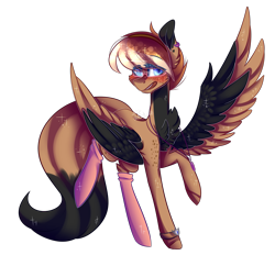 Size: 2665x2477 | Tagged: safe, artist:huirou, oc, oc only, oc:kyllian, species:pegasus, species:pony, clothing, colored wings, glasses, high res, multicolored wings, simple background, socks, solo, transparent background