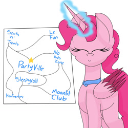 Size: 1280x1280 | Tagged: safe, artist:tomboygirl45, character:pinkie pie, species:alicorn, species:pony, ask, colored wings, eyes closed, female, magic, map, multicolored wings, pinkiecorn, princessponk, race swap, smiling, solo, tumblr, xk-class end-of-the-world scenario