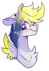 Size: 282x405 | Tagged: safe, artist:emily-826, oc, oc only, species:pegasus, species:pony, bust, chest fluff, colored wings, female, mare, multicolored wings, one eye closed, portrait, simple background, solo, transparent background, wink