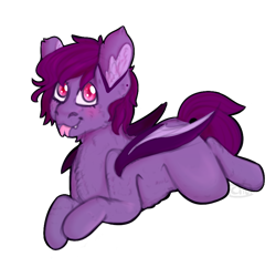 Size: 829x799 | Tagged: safe, artist:cinnamonsparx, oc, oc only, oc:whispy, species:bat pony, species:pony, foal, prone, simple background, solo, tongue out, transparent background