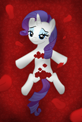 Size: 600x898 | Tagged: safe, artist:icaron, character:rarity, american beauty, bed of roses, female, parody, rose, show accurate, solo