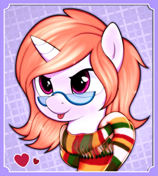 Size: 809x900 | Tagged: safe, artist:kas92, oc, oc only, species:pony, clothing, glasses, heart, scarf, solo, tongue out