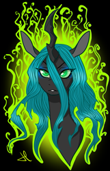 Size: 549x854 | Tagged: safe, artist:lolopan, character:queen chrysalis, species:changeling, bust, changeling queen, female, frown, solo