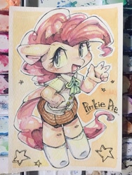 Size: 1536x2048 | Tagged: safe, artist:mosamosa_n, character:pinkie pie, species:anthro, clothing, female, solo, traditional art, watercolor painting