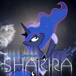 Size: 800x800 | Tagged: safe, artist:gamemasterluna, artist:penguinsn1fan, character:princess luna, species:pony, cover, female, parody, shakira, solo, whenever wherever