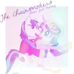 Size: 800x800 | Tagged: safe, artist:90sigma, artist:penguinsn1fan, character:princess cadance, character:shining armor, species:pony, closer, clothing, cover, dress, halsey, parody, the chainsmokers, wedding dress, wedding suit