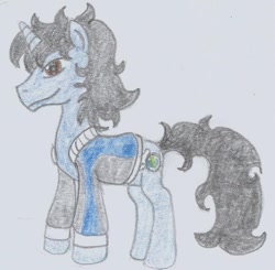 Size: 798x781 | Tagged: safe, artist:nephilim rider, oc, oc only, oc:nephilim rider, species:pony, species:unicorn, clothing, solo, traditional art