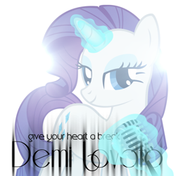 Size: 800x800 | Tagged: safe, artist:drewdini, artist:penguinsn1fan, character:rarity, species:pony, cover, demi lovato, female, magic, microphone, parody, solo
