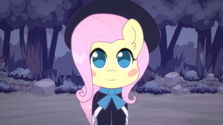 Size: 889x500 | Tagged: safe, artist:omegaozone, character:fluttershy, species:pony, animated, blush sticker, blushing, clothing, dungeons and dragons, ear fluff, female, final fantasy, final fantasy iii, frame by frame, gif, hoof hold, magic, roleponies, solo, staff, wizard