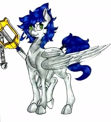 Size: 1808x2003 | Tagged: safe, artist:pantheracantus, oc, oc only, oc:ruituri nox, species:pony, colored, keyblade, kingdom hearts, one winged pegasus, traditional art