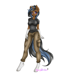 Size: 2500x2700 | Tagged: safe, artist:bunnywhiskerz, oc, oc only, oc:sapphire, species:anthro, species:unguligrade anthro, anthro oc, cargo pants, clothing, pants, shirt, simple background, solo, t-shirt, transparent background