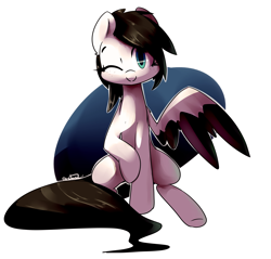 Size: 4752x4540 | Tagged: safe, artist:bloodatius, oc, oc only, oc:lamika, species:pegasus, species:pony, absurd resolution, colored wings, cute, female, gift art, mare, multicolored wings, one eye closed, sitting, solo, wink