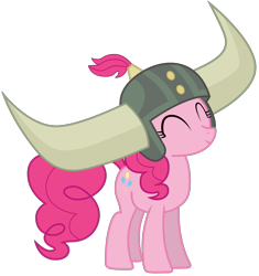 Size: 1659x1766 | Tagged: safe, artist:sonofaskywalker, character:pinkie pie, species:pony, episode:not asking for trouble, g4, my little pony: friendship is magic, cute, diapinkes, female, helmet, honorary yak horns, horned helmet, mare, simple background, smiling, solo, transparent background, vector, viking helmet
