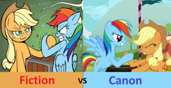 Size: 1290x668 | Tagged: safe, artist:redapropos, edit, screencap, character:applejack, character:rainbow dash, species:pony, episode:fall weather friends, g4, my little pony: friendship is magic, comparison, hoofwrestle, rivalry, sweat