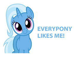 Size: 772x620 | Tagged: safe, artist:byteslice, artist:dashiesparkle edit, edit, character:trixie, species:pony, species:unicorn, blue text, bronybait, cute, diatrixes, female, image macro, lies, mare, meme, seems legit, simple background, smiling, solo, truth, vector, white background