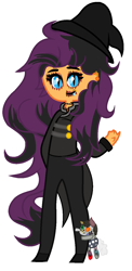 Size: 656x1348 | Tagged: safe, artist:midnightamber, oc, oc only, oc:moore-bid, oc:stiches, my little pony:equestria girls, clothing, cute, cute little fangs, ear piercing, earring, equestria girls-ified, fangs, female, hat, jewelry, lip piercing, markings, piercing, plushie, simple background, toy, white background