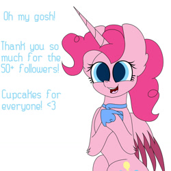 Size: 1280x1280 | Tagged: safe, artist:tomboygirl45, character:pinkie pie, species:alicorn, species:pony, alicornified, ask, colored wings, female, happy, milestone, multicolored wings, pinkiecorn, princessponk, race swap, simple background, solo, tumblr, white background, xk-class end-of-the-world scenario