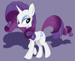 Size: 2576x2107 | Tagged: safe, artist:kas92, character:rarity, species:pony, species:unicorn, blue background, female, lidded eyes, mare, raised hoof, shadow, simple background, smiling, solo