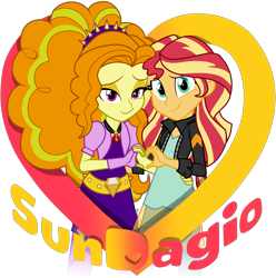 Size: 3017x3037 | Tagged: safe, artist:namygaga, character:adagio dazzle, character:sunset shimmer, ship:sunsagio, my little pony:equestria girls, clothing, female, heart, jacket, lesbian, looking at you, shipping, simple background, smiling, transparent background