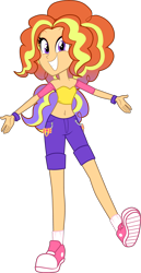 Size: 1748x3386 | Tagged: safe, artist:namygaga, oc, oc only, oc:moderata bright, parent:adagio dazzle, parent:sunset shimmer, parents:sunsagio, my little pony:equestria girls, belly button, clothing, converse, grin, looking at you, magical lesbian spawn, offspring, shoes, simple background, smiling, sneakers, solo, transparent background