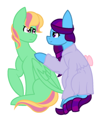 Size: 936x1096 | Tagged: safe, artist:midnightamber, oc, oc only, oc:diva nuit, oc:windflower, parent:coloratura, parent:sunflower, parent:zephyr breeze, parents:canon x oc, species:pony, clothing, couple, dress, female, husband and wife, male, multiple pregnancy, oc x oc, offspring, offspring shipping, parents:zephyrflower, pregnant, shipping, simple background, straight, white background, worried