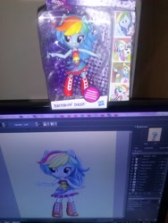 Size: 1920x2560 | Tagged: safe, artist:cabrony, character:rainbow dash, my little pony:equestria girls, box, doll, equestria girls minis, female, irl, merchandise, monitor, photo, toy