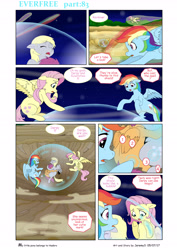 Size: 4545x6424 | Tagged: safe, artist:jeremy3, character:derpy hooves, character:fluttershy, character:rainbow dash, character:scootaloo, species:pegasus, species:pony, comic:everfree, absurd resolution, comic, force field, injured wing, magic bubble, wasteland