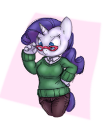 Size: 501x606 | Tagged: safe, artist:carnifex, artist:deeriojim, character:rarity, species:anthro, clothing, curvy, glasses, sweater