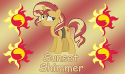 Size: 1403x835 | Tagged: safe, artist:moshifan62, artist:suramii, edit, character:sunset shimmer, species:pony, species:unicorn, cutie mark, female, mare, smiling, solo, vector, wallpaper, wallpaper edit