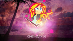 Size: 1920x1080 | Tagged: safe, artist:sammymlp, artist:seahawk270, edit, character:sunset shimmer, my little pony:equestria girls, boat, female, palm tree, photo, solo, tree, vector, wallpaper, wallpaper edit