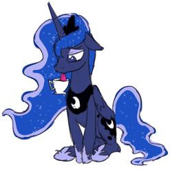Size: 680x672 | Tagged: safe, artist:ta-na, character:princess luna, species:alicorn, species:pony, cup, cute, female, lapping, lunabetes, mare, mlem, simple background, solo, teacup, tongue out, white background