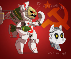 Size: 3000x2500 | Tagged: safe, artist:mopyr, derpibooru original, oc, oc only, oc:kirav, species:pony, bomb, command and conquer, communism, female, kirov airship, ponified, red alert 2, robot, solo, soviet, weapon
