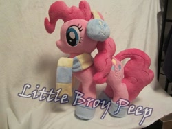 Size: 800x600 | Tagged: safe, artist:little-broy-peep, character:pinkie pie, species:pony, boots, clothing, earmuffs, irl, photo, plushie, scarf, solo