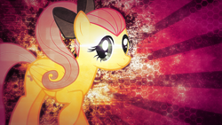 Size: 1024x576 | Tagged: safe, artist:tzolkine, character:fluttershy, alternate hairstyle, bow, wallpaper