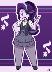 Size: 1000x1400 | Tagged: safe, artist:acesrockz, character:starlight glimmer, my little pony:equestria girls, clothing, cute, female, glimmerbetes, hand on hip, open mouth, pantyhose, shirt, shoes, skirt, smiling, solo, vest