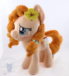 Size: 3600x3971 | Tagged: safe, artist:planetplush, character:pear butter, species:pony, episode:the perfect pear, g4, my little pony: friendship is magic, blushing, flower, flower in hair, irl, photo, plushie, smiling, solo