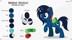 Size: 1920x1080 | Tagged: safe, artist:noah-x3, oc, oc only, oc:serene, species:pony, species:unicorn, female, mare, raised hoof, reference sheet, saddle, solo, tack