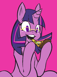 Size: 509x687 | Tagged: safe, artist:mangneto, character:twilight sparkle, cheeks, eating, floppy ears, food, glasses, lips, pizza, teeth