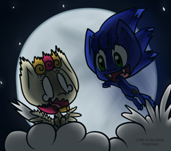 Size: 850x750 | Tagged: safe, artist:alittleofsomething, character:sonic the hedgehog, oc, oc:lola cloudmaker, species:pony, chibi, cloud, commission, moon, night, ponified, sonic the hedgehog (series)