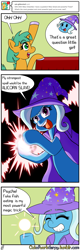 Size: 1280x4000 | Tagged: safe, artist:outofworkderpy, character:snails, character:trixie, species:pony, species:unicorn, comic:a derpy magic show, cape, clothing, colt, comic, duo, female, funny, glitter shell, hat, magic show, magic trick, male, mare, outofworkderpy, parody, slayers, trixie's cape, trixie's hat, tumblr, tumblr comic