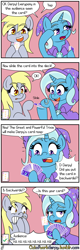 Size: 2560x8000 | Tagged: safe, artist:outofworkderpy, character:derpy hooves, character:trixie, species:pegasus, species:pony, species:unicorn, comic:a derpy magic show, cape, card trick, clothing, comic, duo, duo female, female, funny, hat, magic show, magic trick, mare, outofworkderpy, trixie's cape, trixie's hat, tumblr, tumblr comic