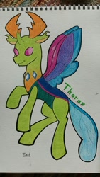 Size: 576x1024 | Tagged: safe, artist:timidwithapen, character:thorax, species:changeling, species:reformed changeling, colored pencil drawing, male, photo, simple background, solo, traditional art, white background