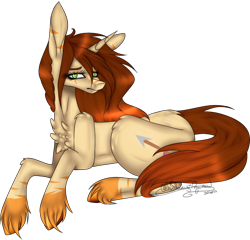 Size: 904x868 | Tagged: safe, artist:ohflaming-rainbow, oc, oc only, oc:amber, species:pony, species:unicorn, female, mare, prone, simple background, solo, transparent background, unshorn fetlocks
