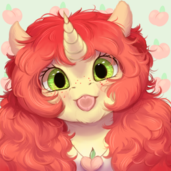 Size: 1024x1024 | Tagged: safe, artist:peachmayflower, oc, oc only, oc:peach, species:pony, species:unicorn, cute, female, freckles, mare, mlem, ocbetes, smiling, solo, tongue out
